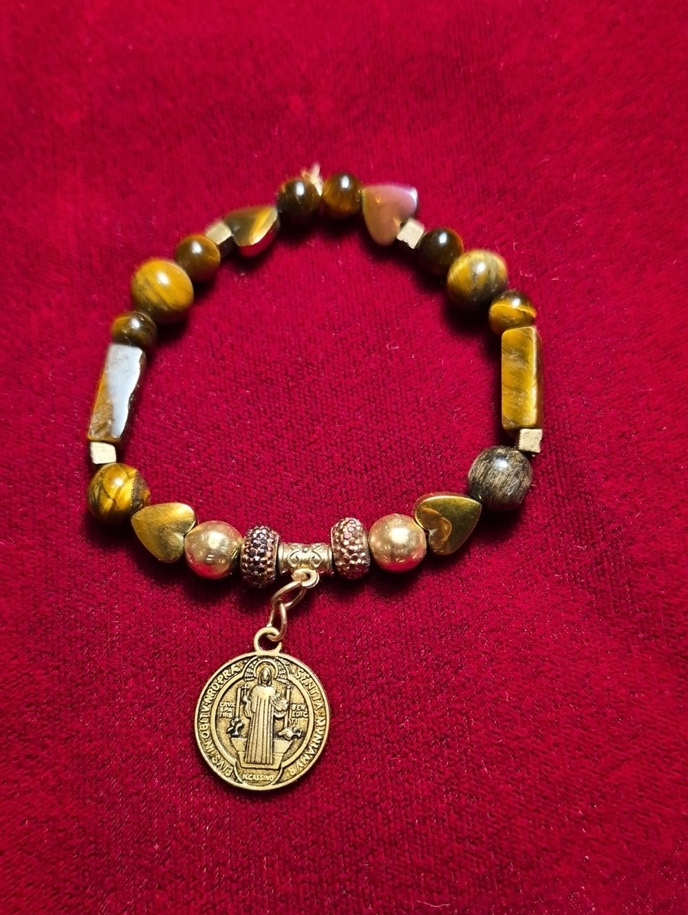 Gold-Toned Tiger Eye Beaded Charm Bracelet - Women Jewelry